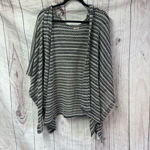 Hollister Black and White Striped Hooded One Size Women's Sweater Poncho
